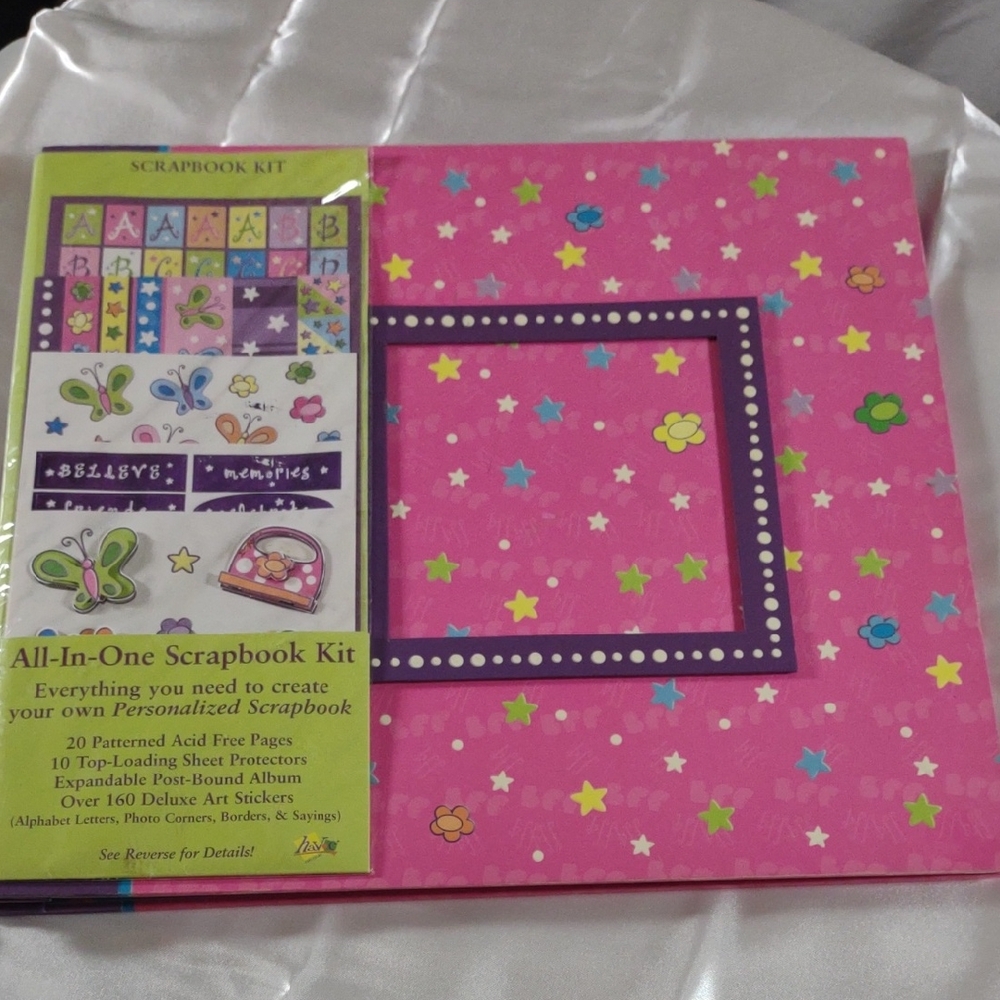 NWOT Colorful All-In-One Scrapbook Kit w/Pink & Purple Cover
